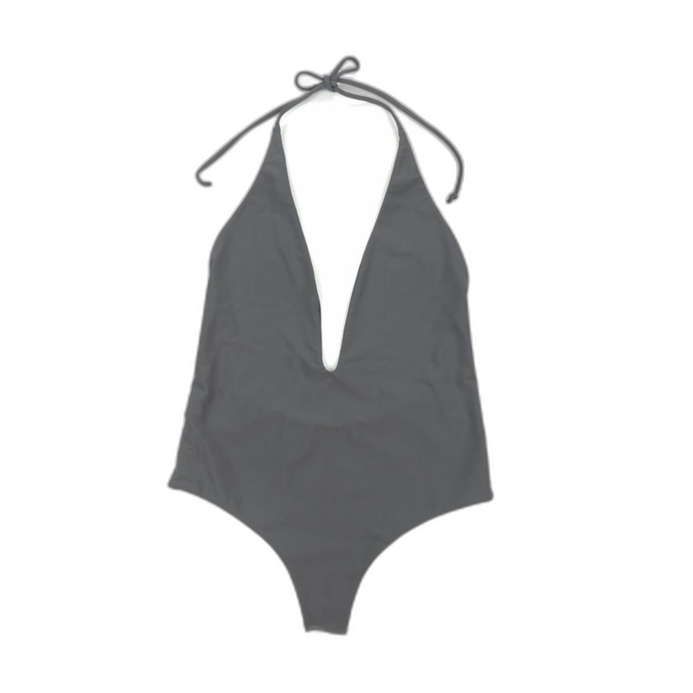 NEW Mikoh Hinano One Piece Halter Swimsuit Gray Minimal Resort Indie Beach Boho